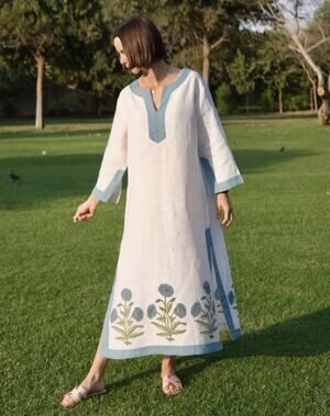 Maison Marigold Hampton Kaftan Size M/L M L Blue Floral Linen